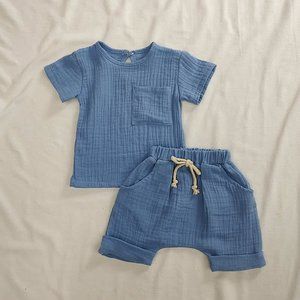 Blue Baby Tee and Binding Shorts Set (3m-6m)